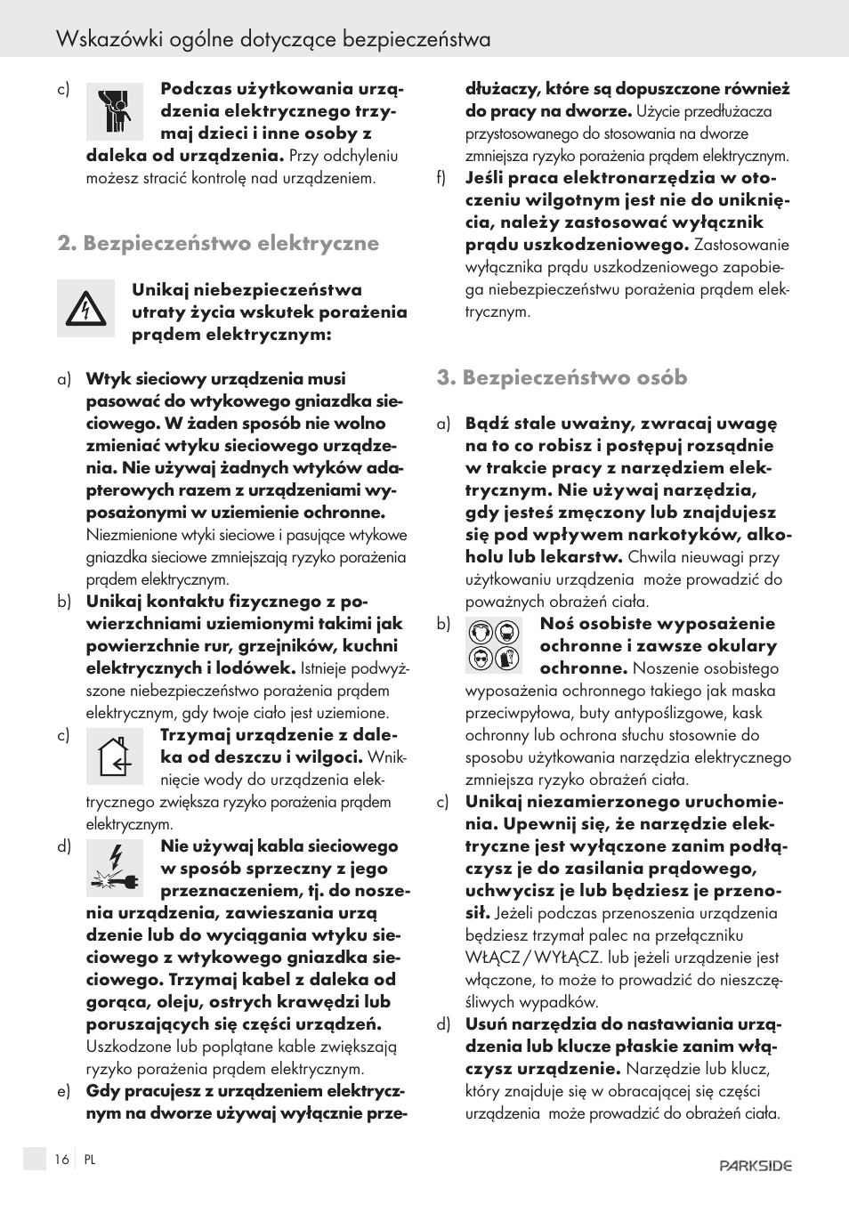 Wskazówki ogólne dotyczące bezpieczeństwa, Bezpieczeństwo elektryczne, Bezpieczeństwo osób | Parkside IEEE 802.3AF POE-1200 User Manual | Page 14 / 68