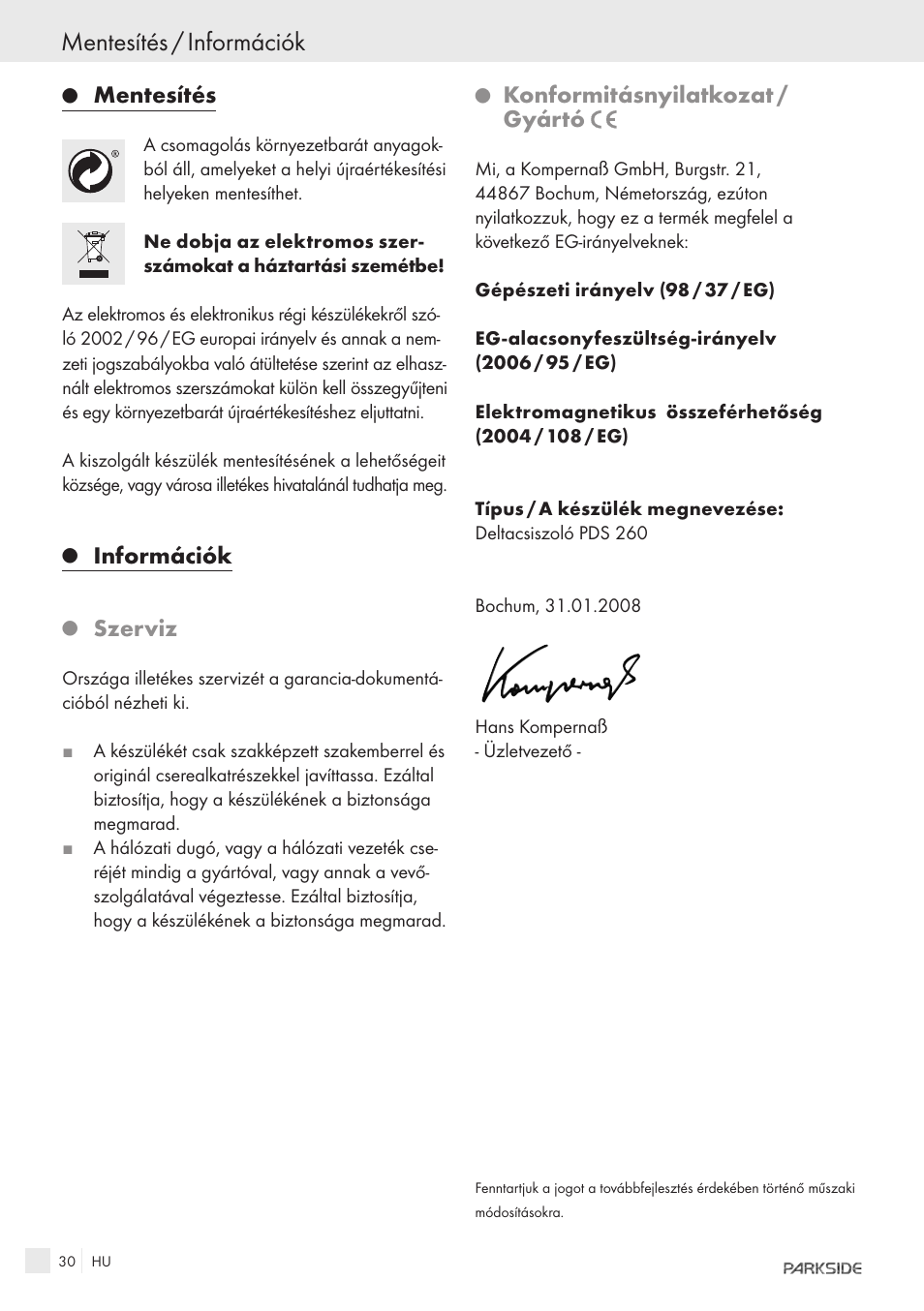 Mentesítés / információk, Mentesítés, Információk | Szerviz, Konformitásnyilatkozat / gyártó | Parkside IEEE 802.3AF POE-1200 User Manual | Page 28 / 68