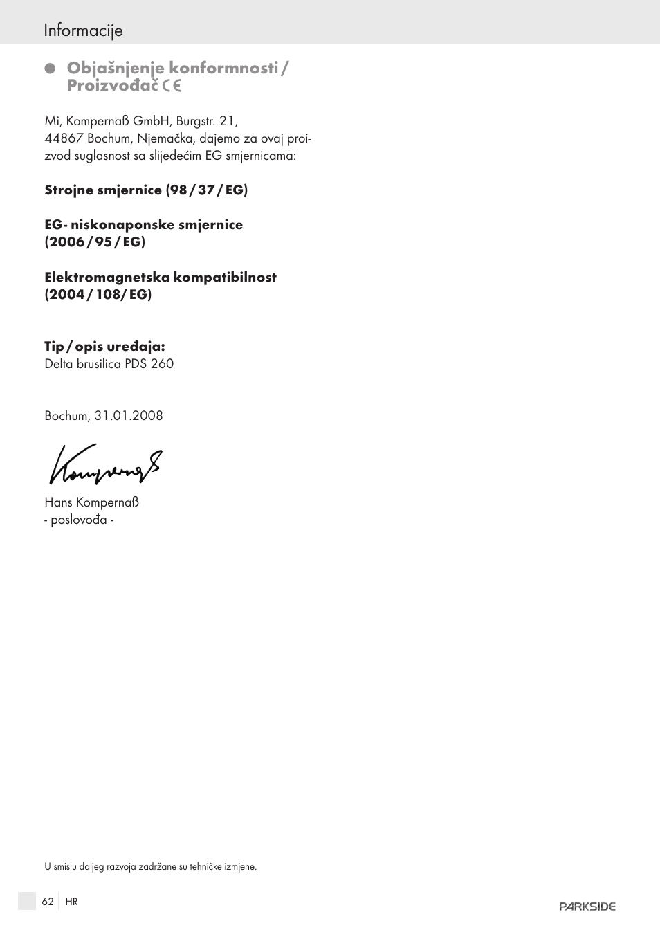 Informacije, Objašnjenje konformnosti / proizvođač | Parkside IEEE 802.3AF POE-1200 User Manual | Page 60 / 68