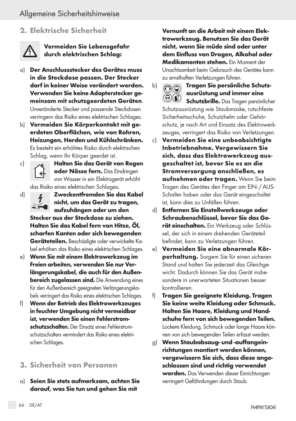 Allgemeine sicherheitshinweise, Elektrische sicherheit, Sicherheit von personen | Parkside IEEE 802.3AF POE-1200 User Manual | Page 64 / 68