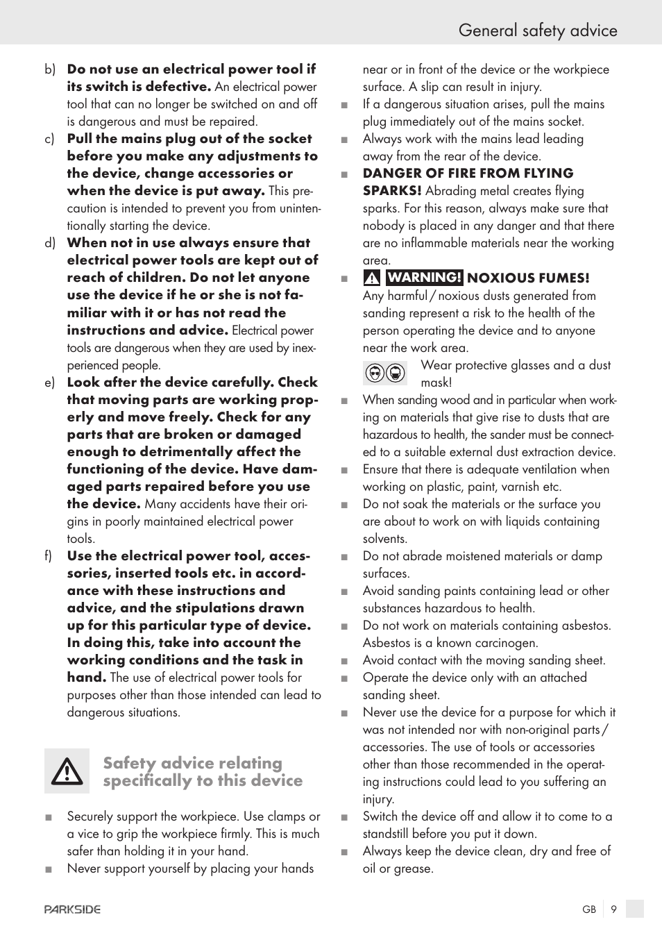 General safety advice, Safety advice relating specifically to this device | Parkside IEEE 802.3AF POE-1200 User Manual | Page 7 / 68