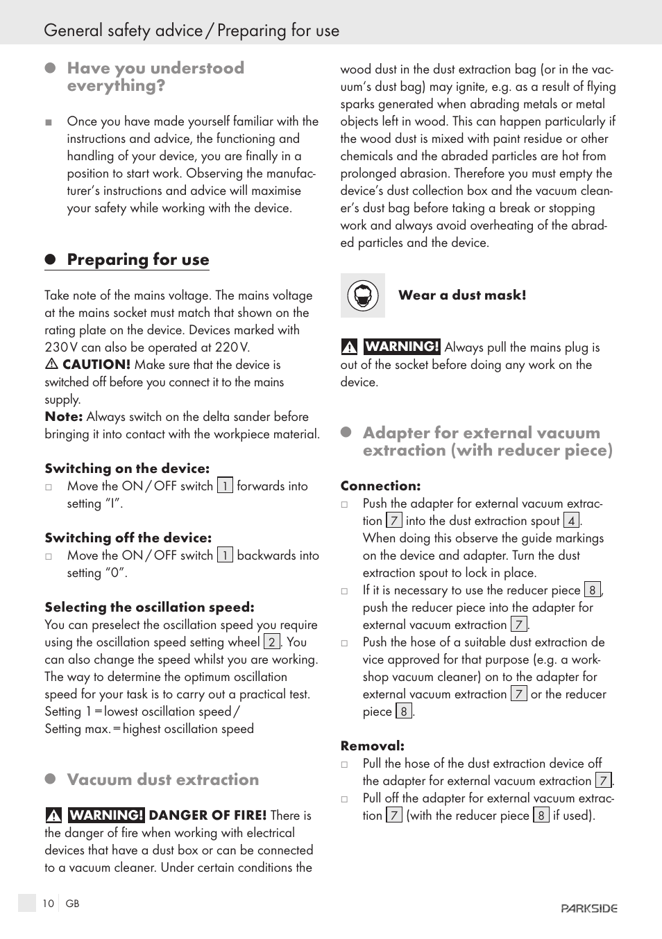 General safety advice / preparing for use, Have you understood everything, Preparing for use | Vacuum dust extraction | Parkside IEEE 802.3AF POE-1200 User Manual | Page 8 / 68