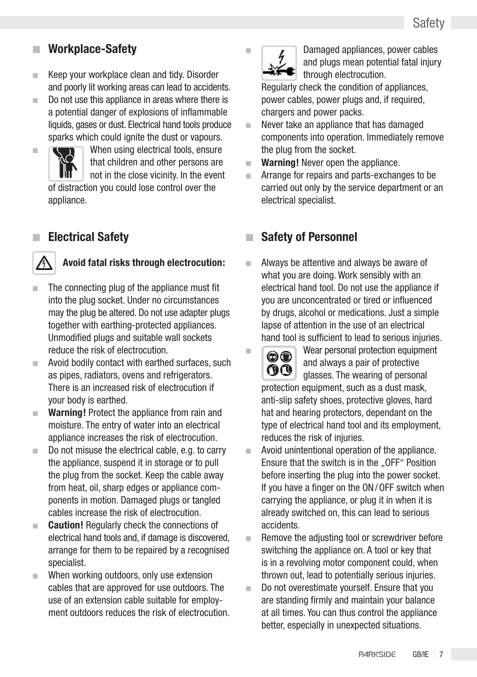 Safety | Parkside PFS 710 User Manual | Page 5 / 10