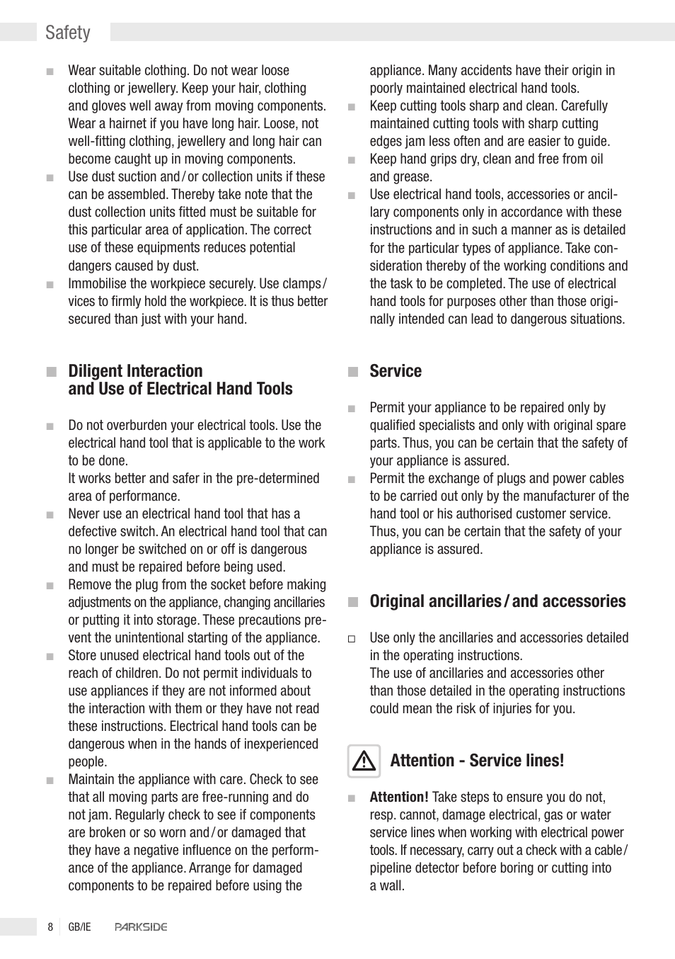 Safety | Parkside PFS 710 User Manual | Page 6 / 10