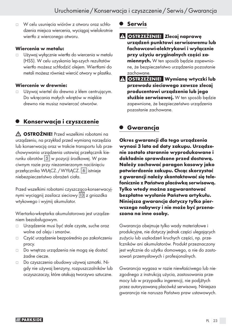 Konserwacja i czyszczenie, Serwis, Gwarancja | Parkside PABS10.8-LI User Manual | Page 22 / 84