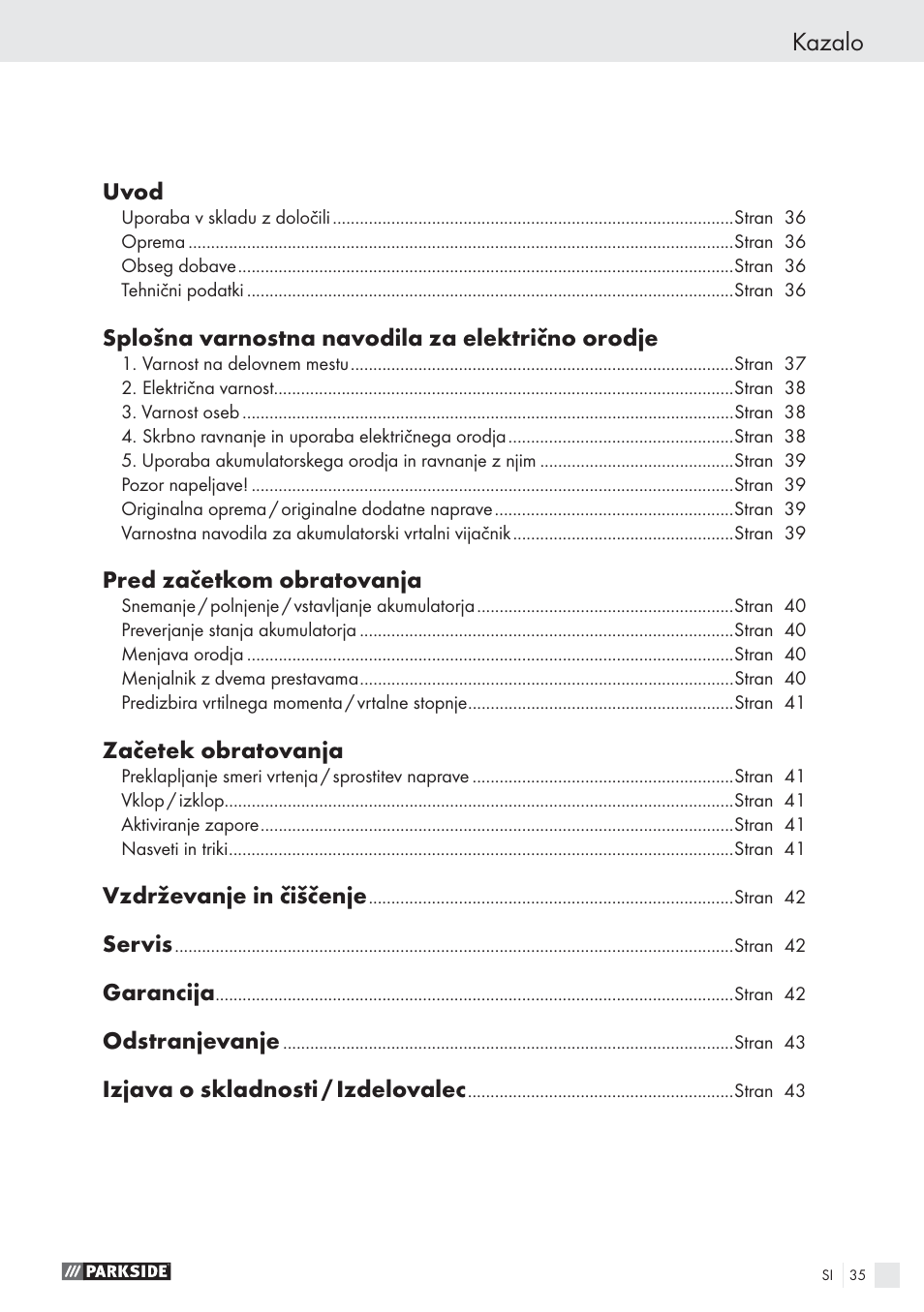 Kazalo | Parkside PABS10.8-LI User Manual | Page 34 / 84