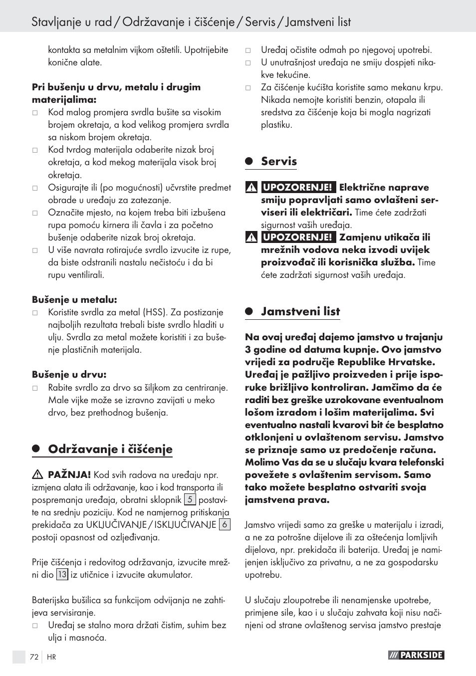 Održavanje i čišćenje, Servis, Jamstveni list | Parkside PABS10.8-LI User Manual | Page 71 / 84