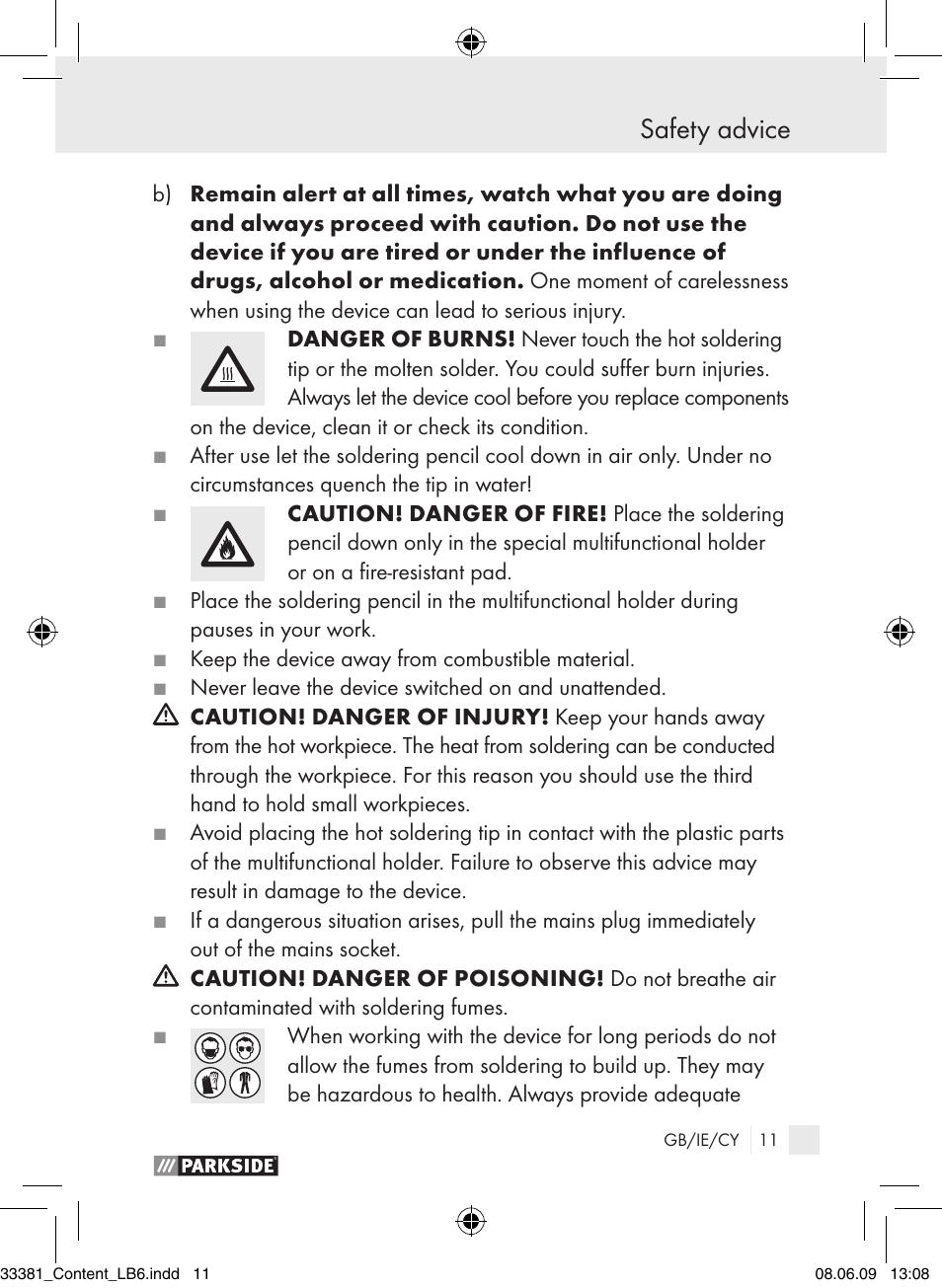 Safety advice | Parkside PLS 30 User Manual | Page 10 / 19