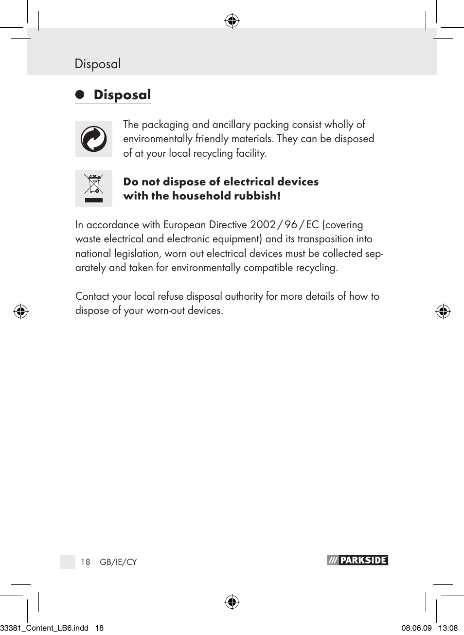 Disposal | Parkside PLS 30 User Manual | Page 17 / 19