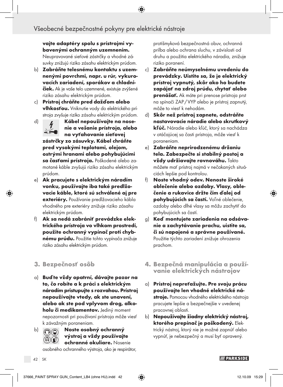Bezpečnosť osôb | Parkside PFSP 100 User Manual | Page 42 / 64