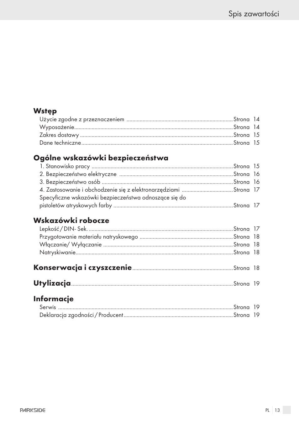 Spis zawartości | Parkside PFSPS150 User Manual | Page 11 / 65