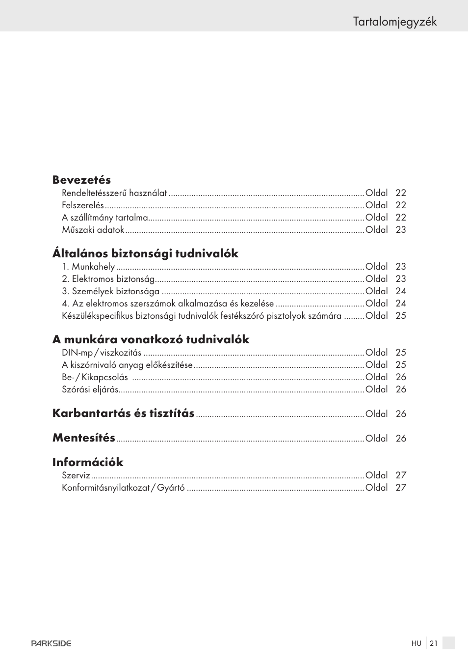 Sicherheit / bedienung tartalomjegyzék | Parkside PFSPS150 User Manual | Page 19 / 65