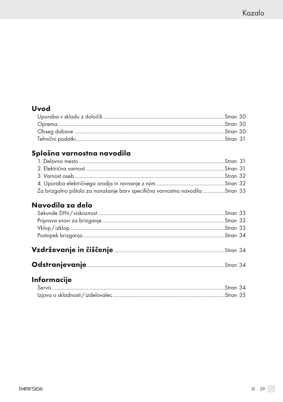 Kazalo | Parkside PFSPS150 User Manual | Page 27 / 65