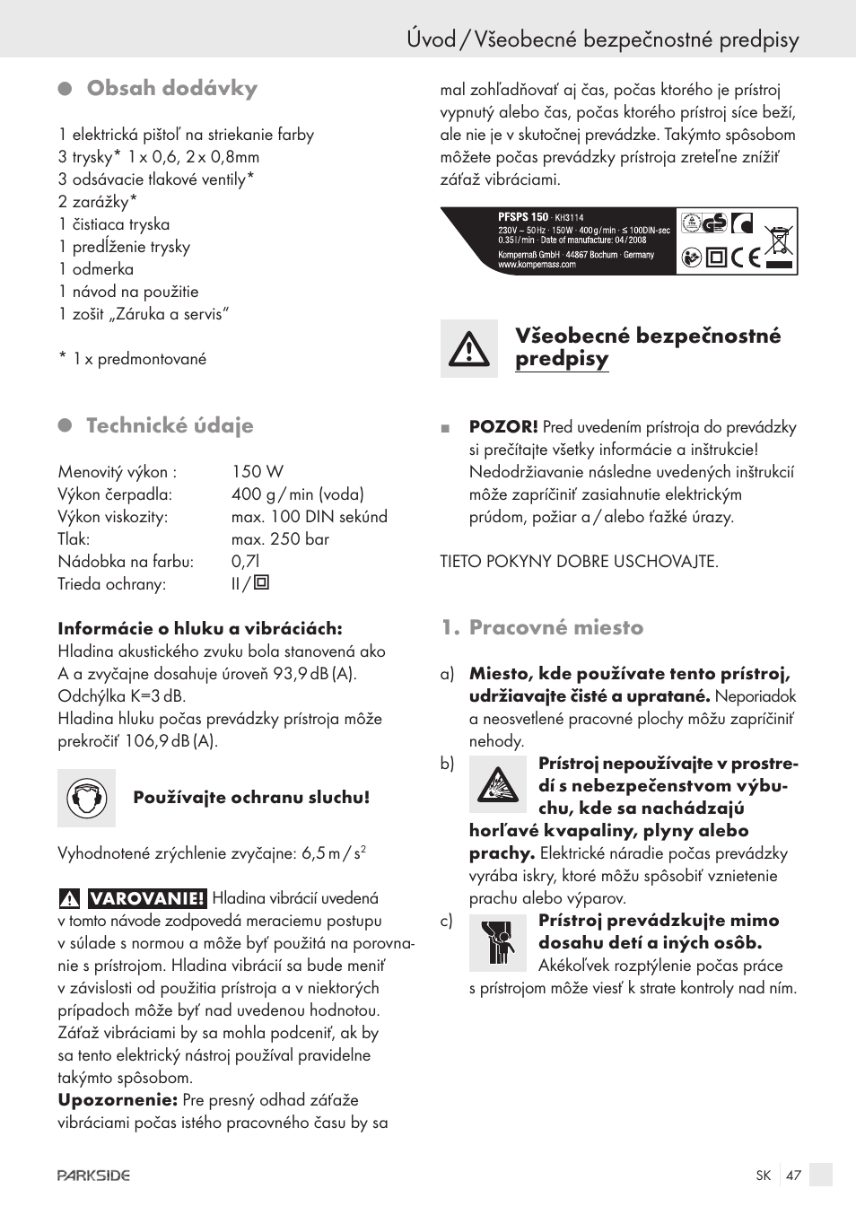 Parkside PFSPS150 User Manual | Page 45 / 65