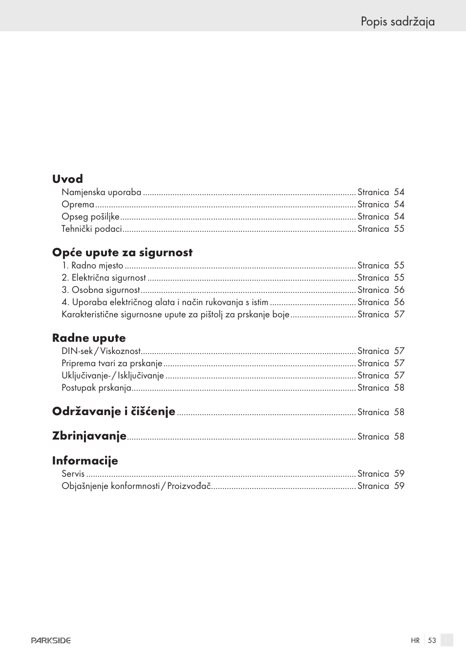 Sicherheit / bedienung, Popis sadržaja | Parkside PFSPS150 User Manual | Page 51 / 65