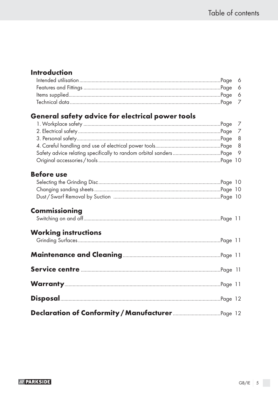 Parkside EXCENTERSLIBER XQ270 User Manual | Page 4 / 20