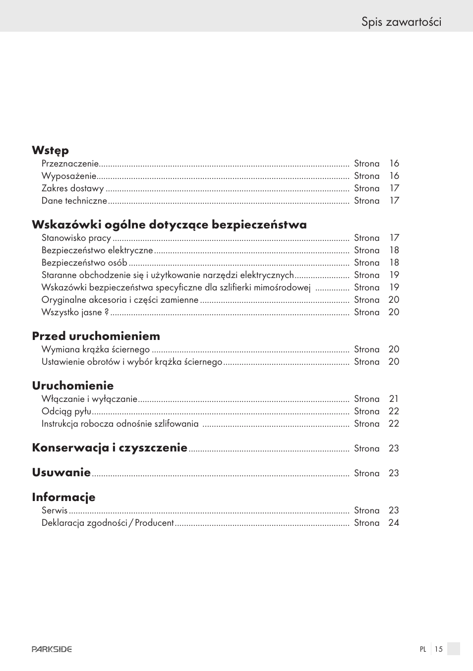 Spis zawartości | Parkside XQ600 User Manual | Page 13 / 80