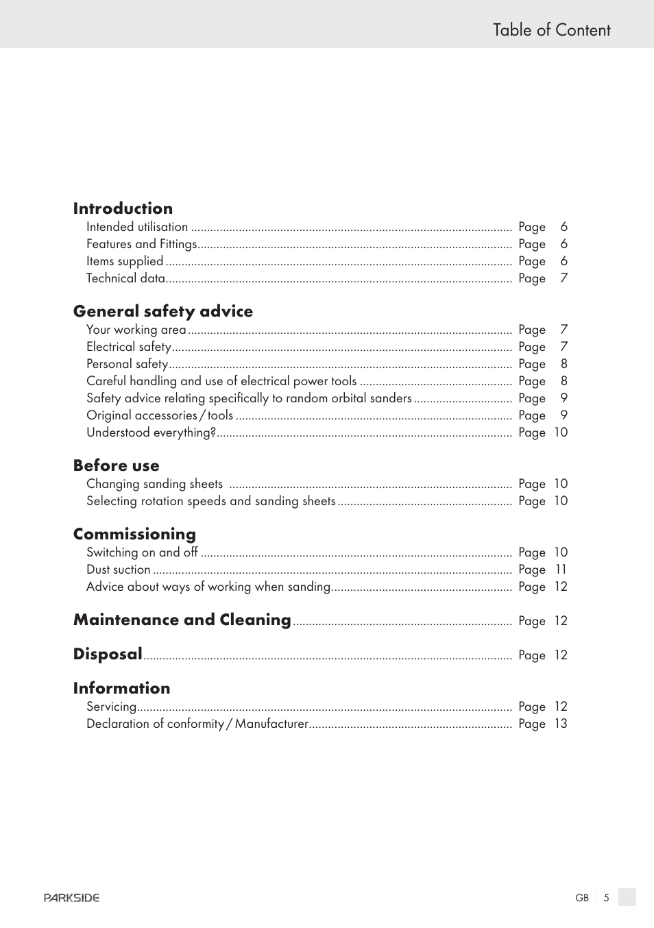 Table of content | Parkside XQ600 User Manual | Page 3 / 80