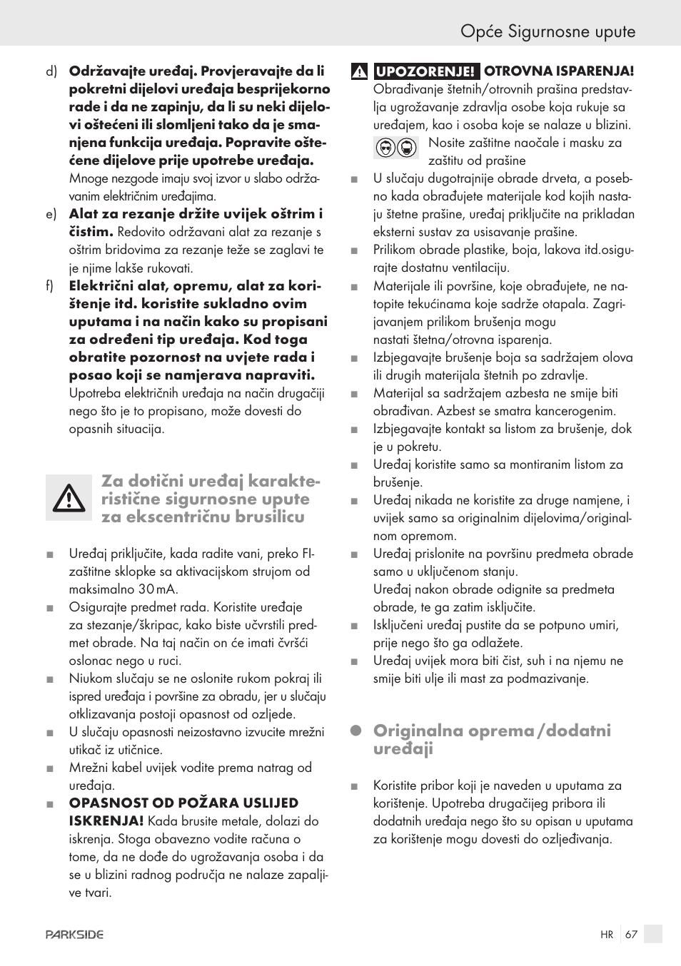 Opće sigurnosne upute, Originalna oprema /dodatni uređaji | Parkside XQ600 User Manual | Page 65 / 80