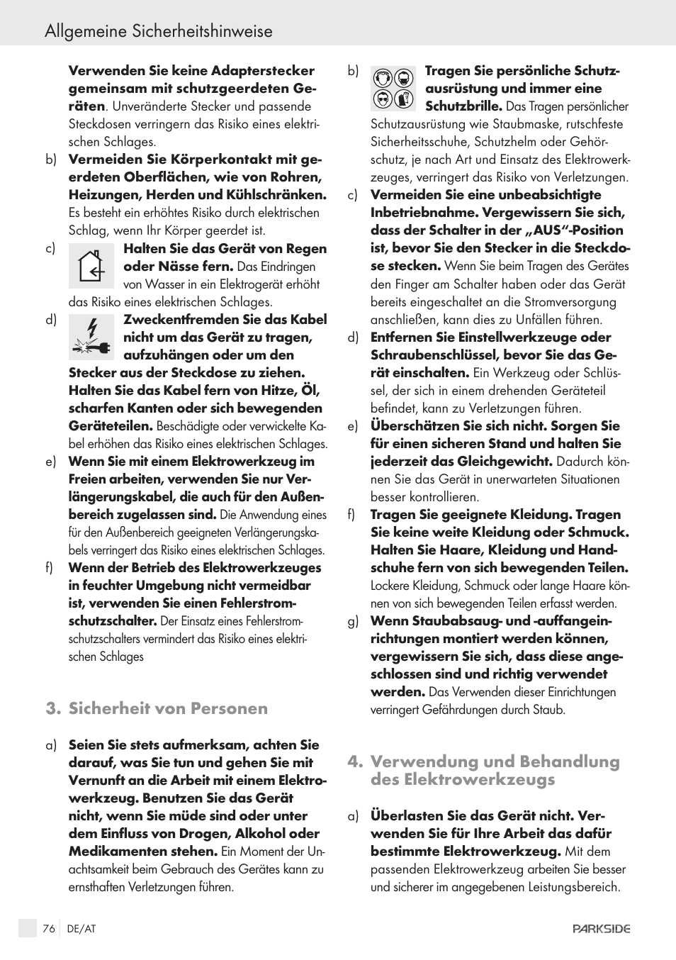 Allgemeine sicherheitshinweise, Sicherheit von personen, Verwendung und behandlung des elektrowerkzeugs | Parkside XQ600 User Manual | Page 74 / 80