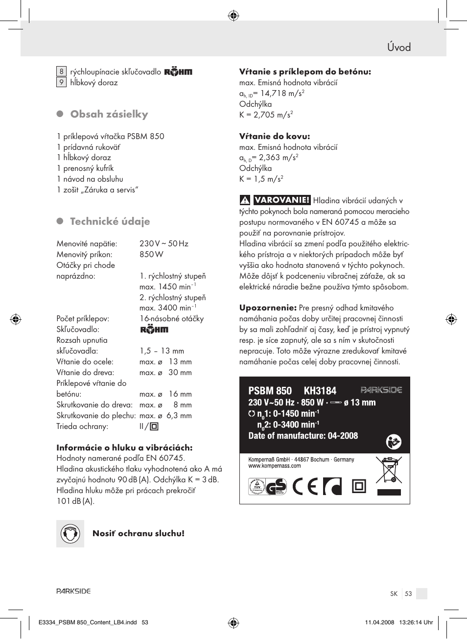 Parkside PSBM 850 User Manual | Page 53 / 77