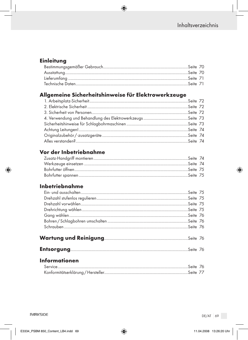 Parkside PSBM 850 User Manual | Page 69 / 77