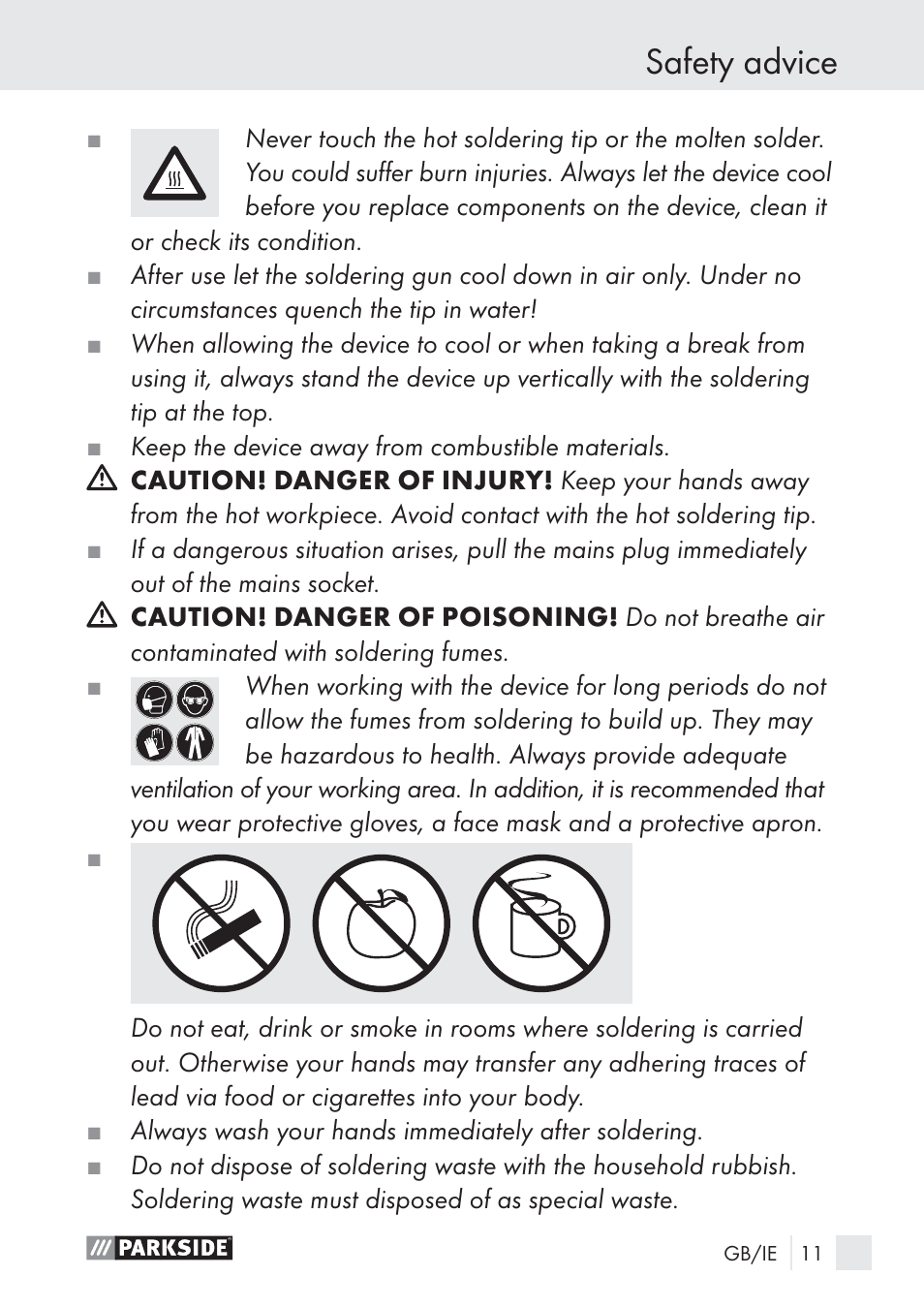 Safety advice | Parkside PLP 100 A1 User Manual | Page 11 / 18