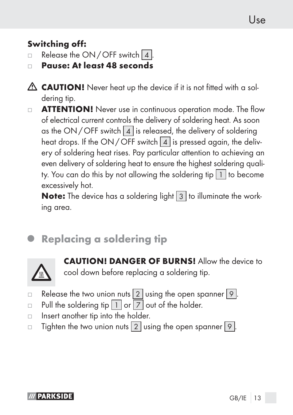 Replacing a soldering tip | Parkside PLP 100 A1 User Manual | Page 13 / 18