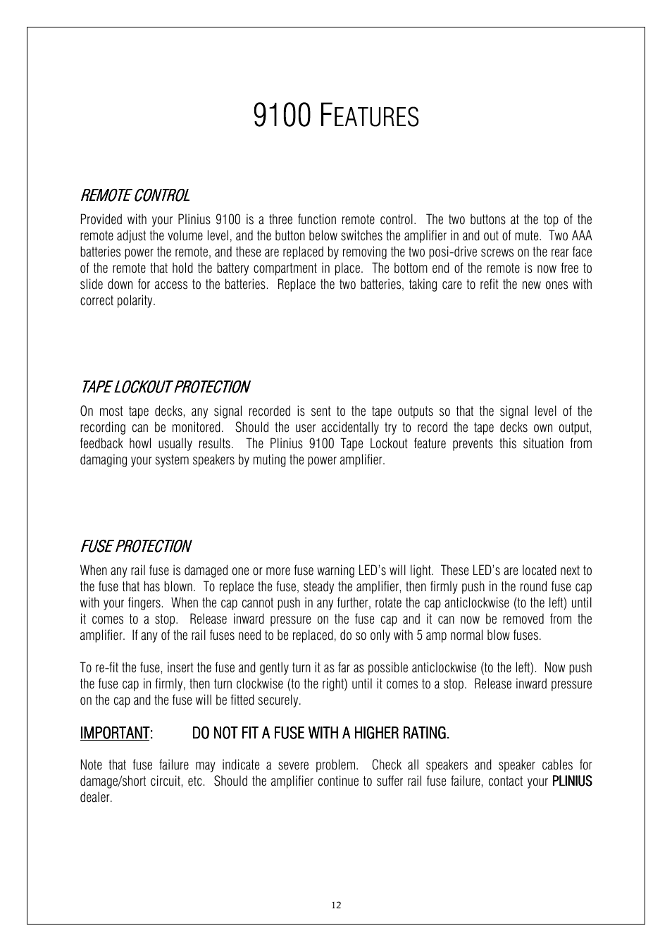 Plinius Audio Plinius 9100 User Manual | Page 12 / 17