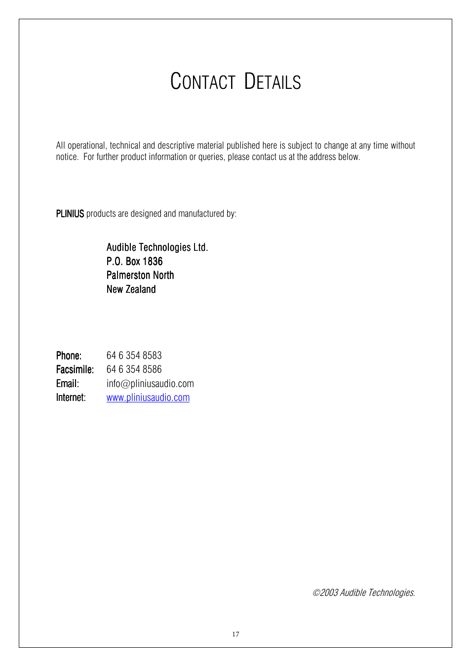 Plinius Audio Plinius 9100 User Manual | Page 17 / 17