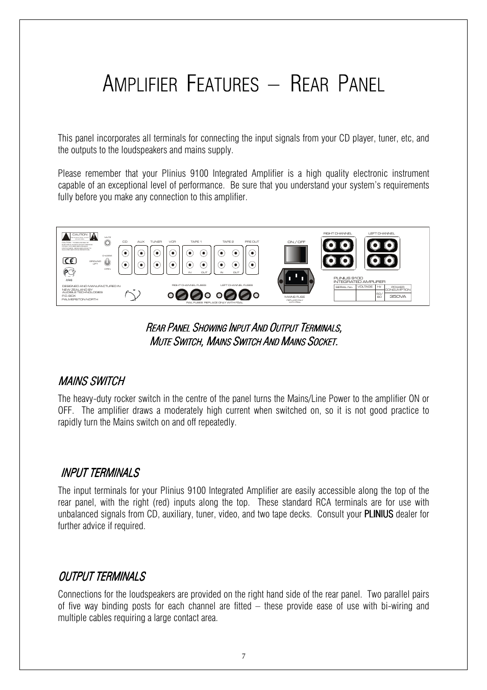 M m m m, Input termin, Input termin input terminals als als als | Output termi, Output termi output terminals nals nals nals | Plinius Audio Plinius 9100 User Manual | Page 7 / 17