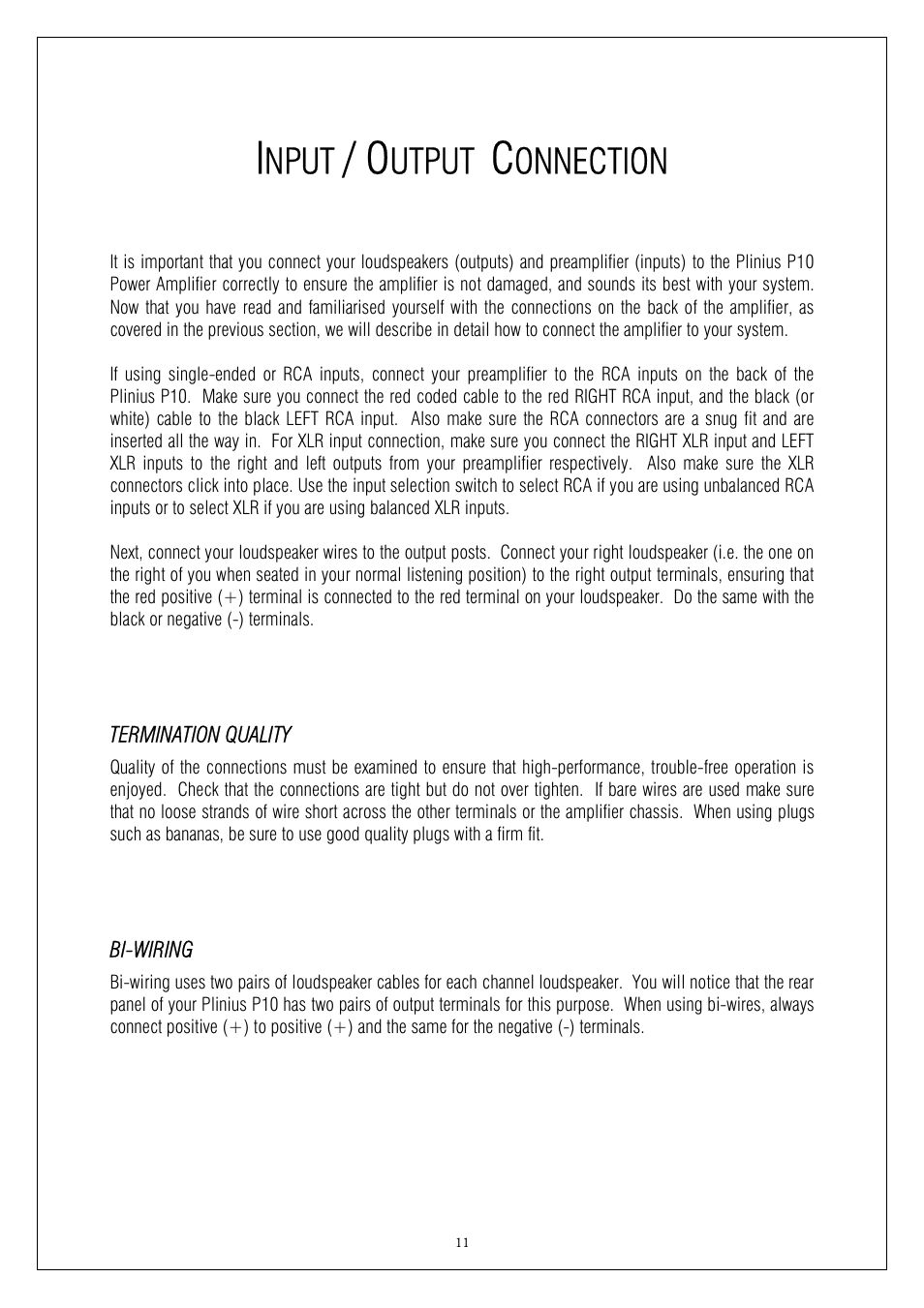 Nput, Utput, Onnection | Plinius Audio P10 User Manual | Page 11 / 17