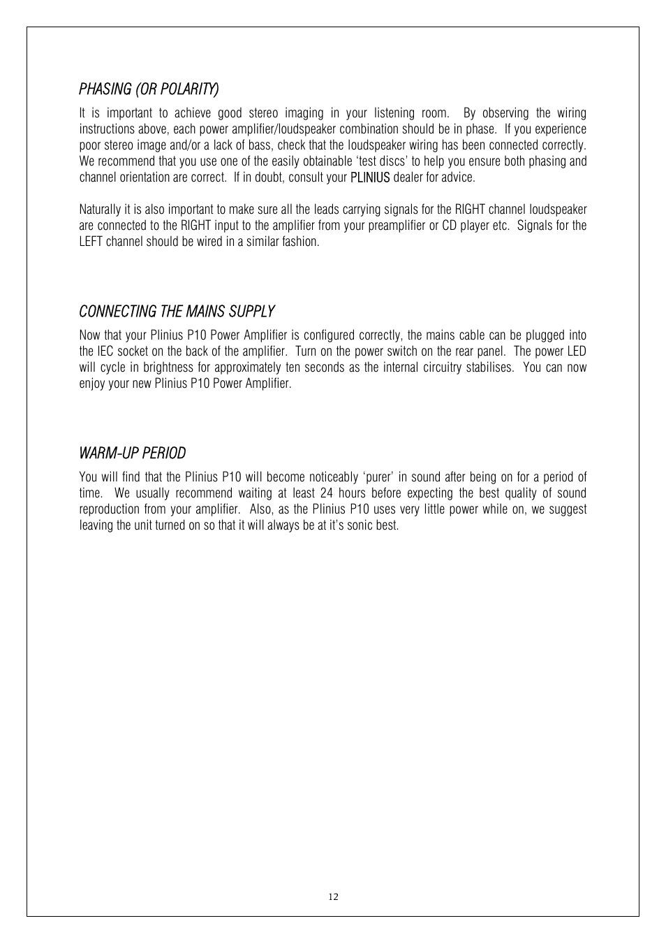 Plinius Audio P10 User Manual | Page 12 / 17