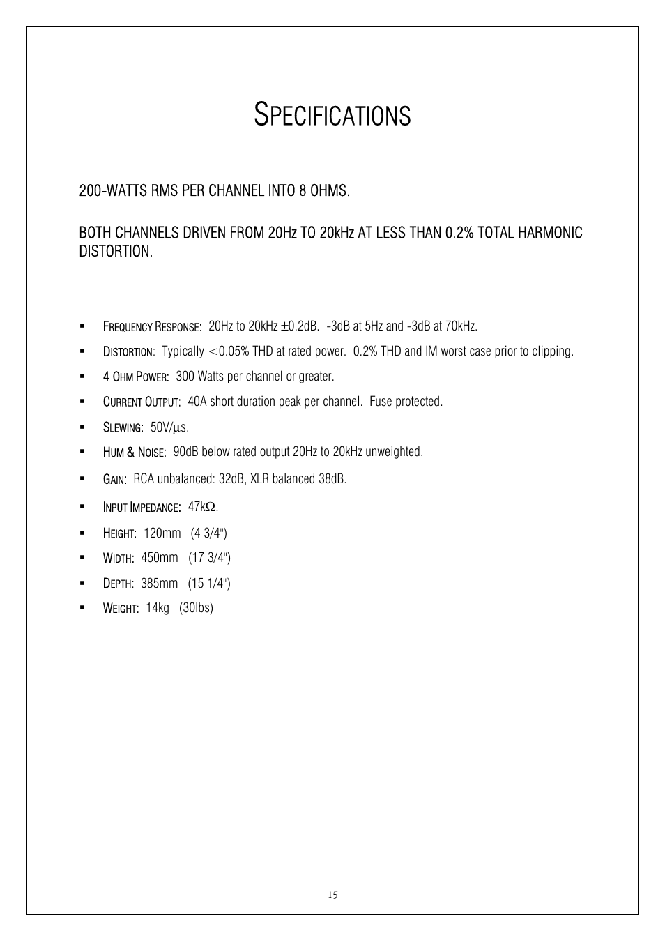 Pecifications | Plinius Audio P10 User Manual | Page 15 / 17