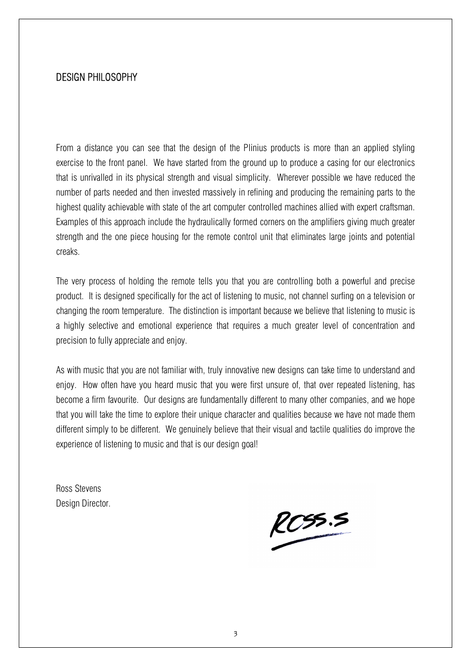 Design philosophy | Plinius Audio P10 User Manual | Page 3 / 17