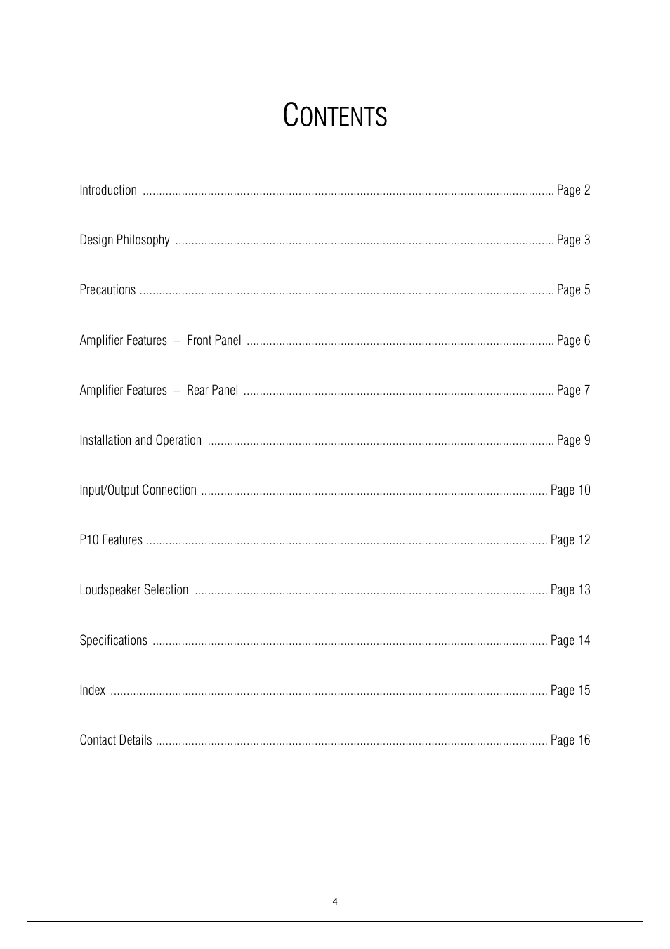 Ontents | Plinius Audio P10 User Manual | Page 4 / 17