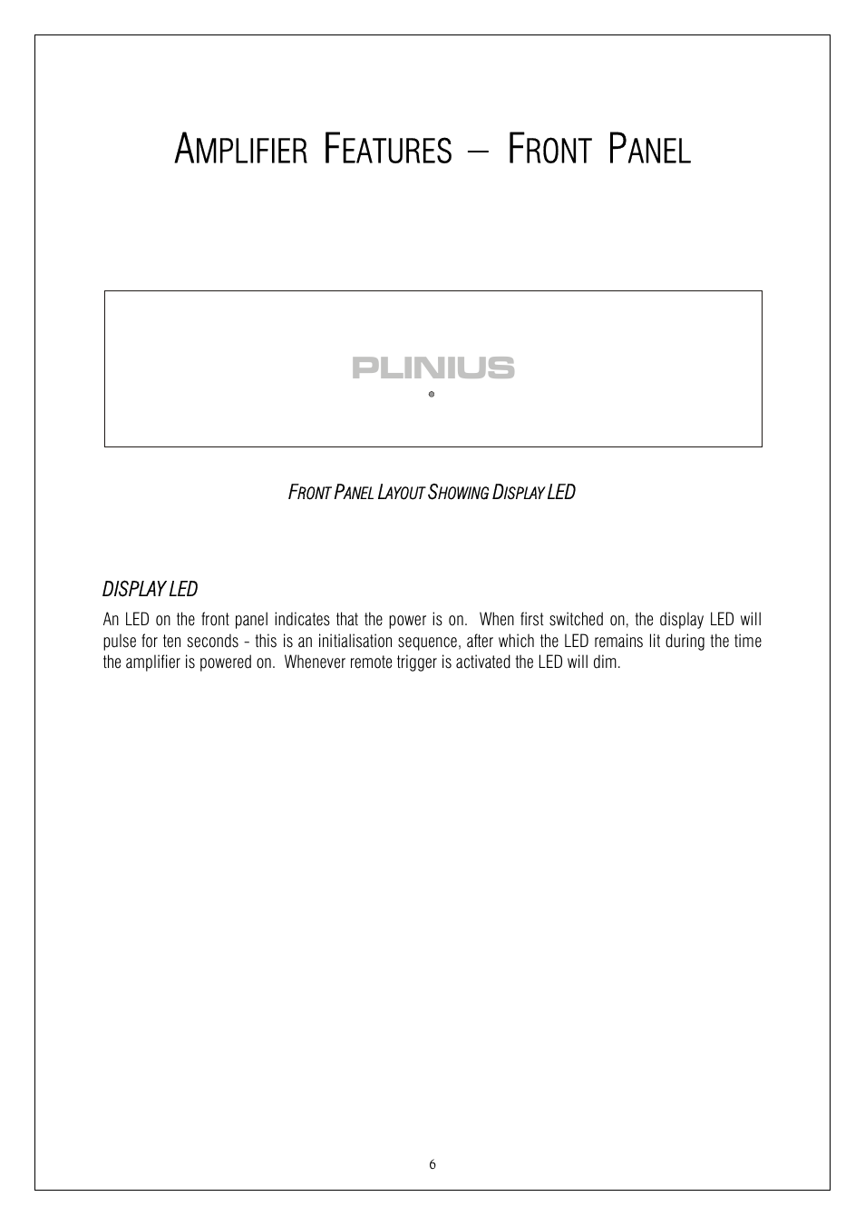 Mplifier, Eatures, Ront | Anel, Plinius | Plinius Audio P10 User Manual | Page 6 / 17