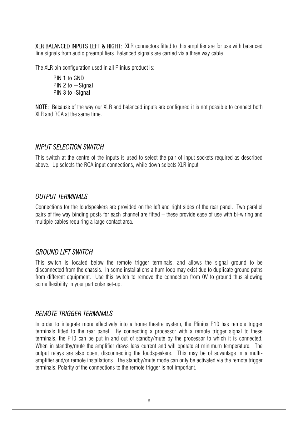 Plinius Audio P10 User Manual | Page 8 / 17