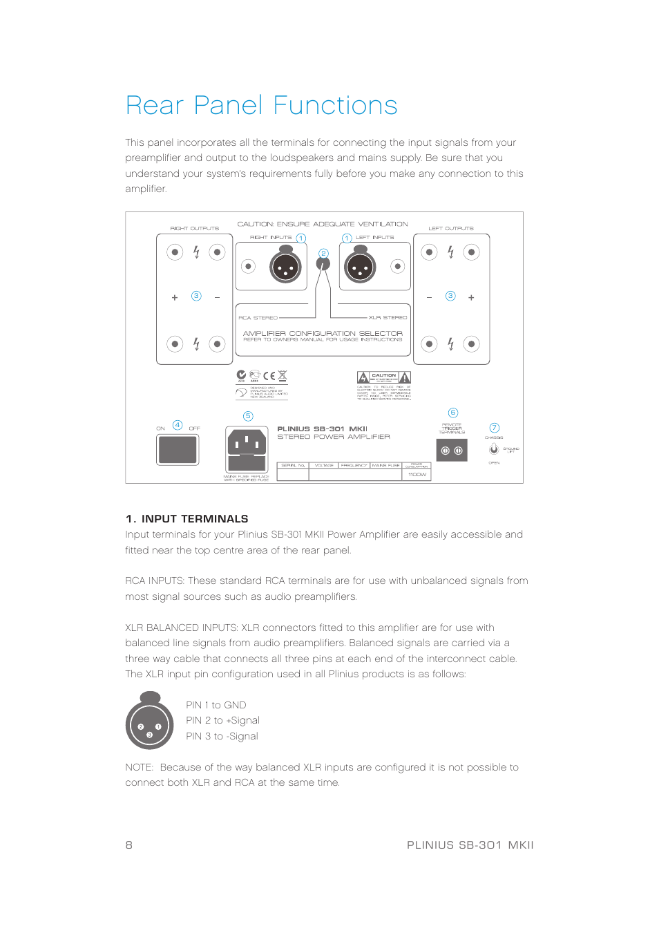 Rear panel functions | Plinius Audio SB-301 User Manual | Page 10 / 20