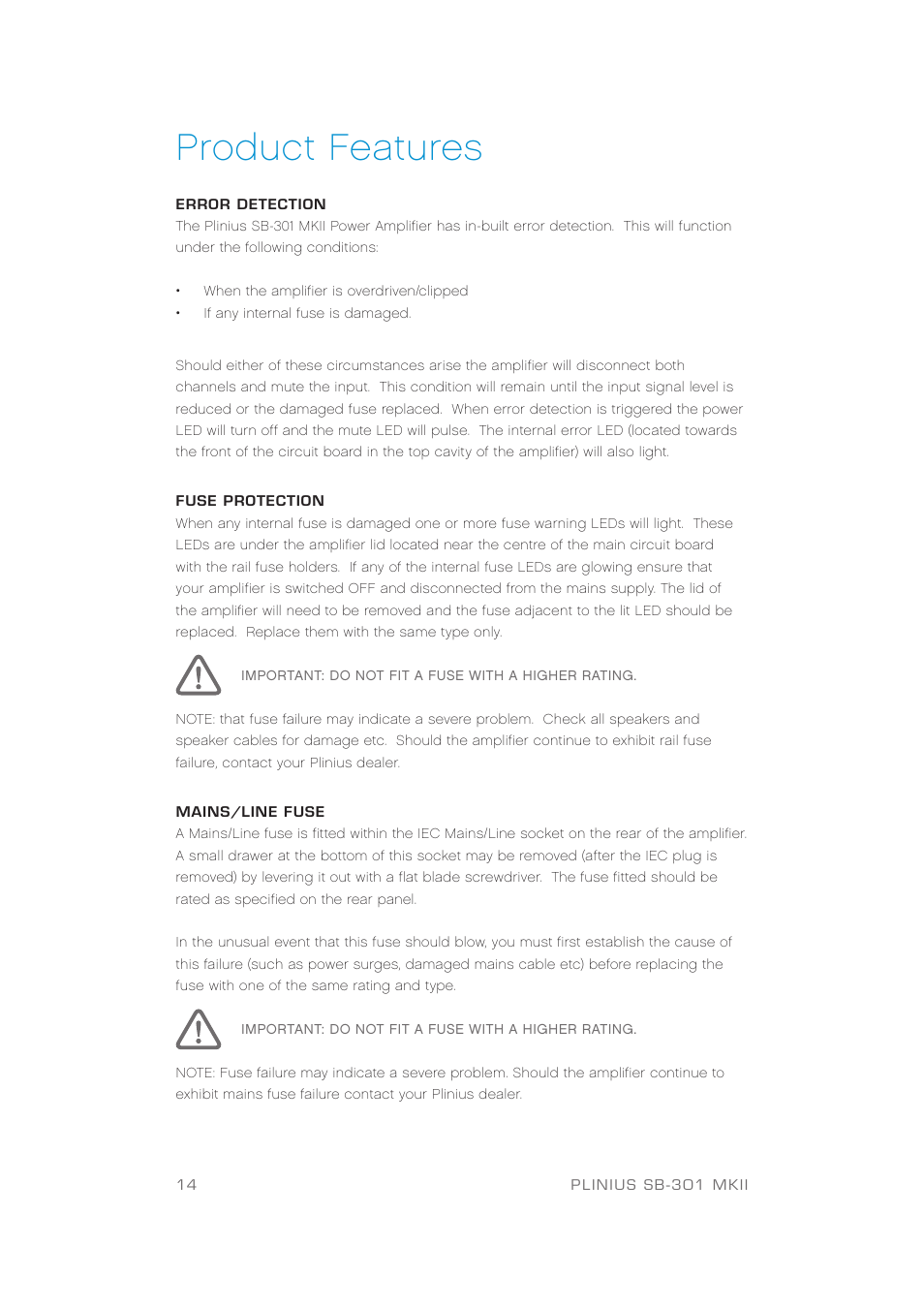 Product features | Plinius Audio SB-301 User Manual | Page 16 / 20