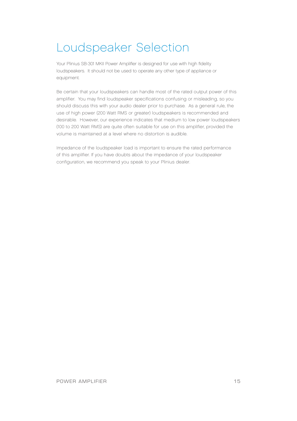 Loudspeaker selection | Plinius Audio SB-301 User Manual | Page 17 / 20