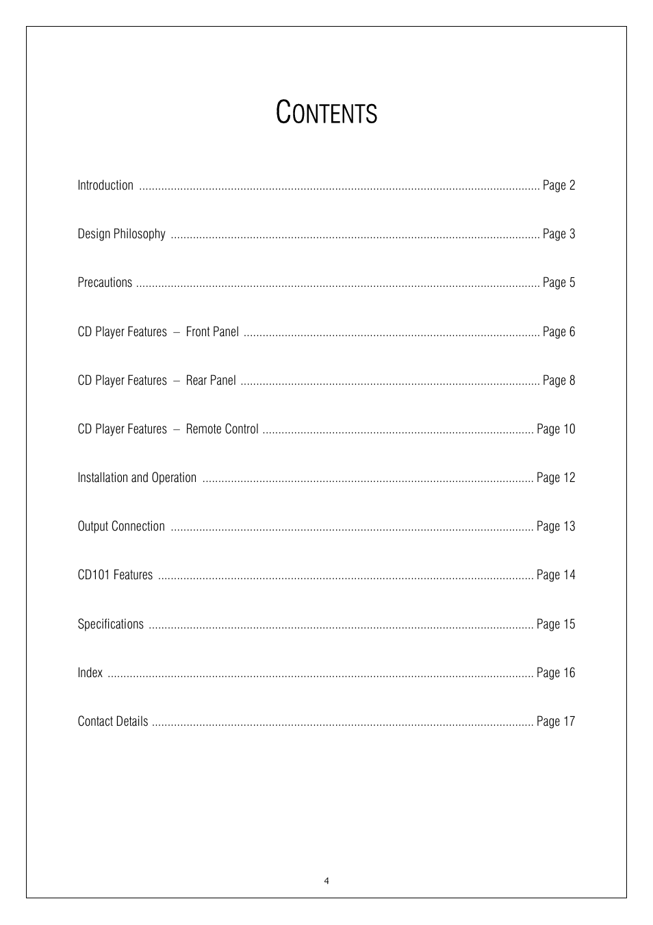 Ontents | Plinius Audio CD101 User Manual | Page 4 / 17