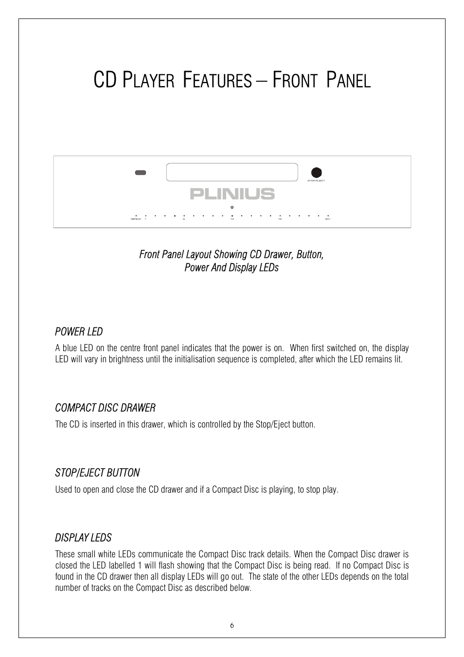 Cd p, Layer, Eatures | Ront, Anel, Plinius | Plinius Audio CD101 User Manual | Page 6 / 17