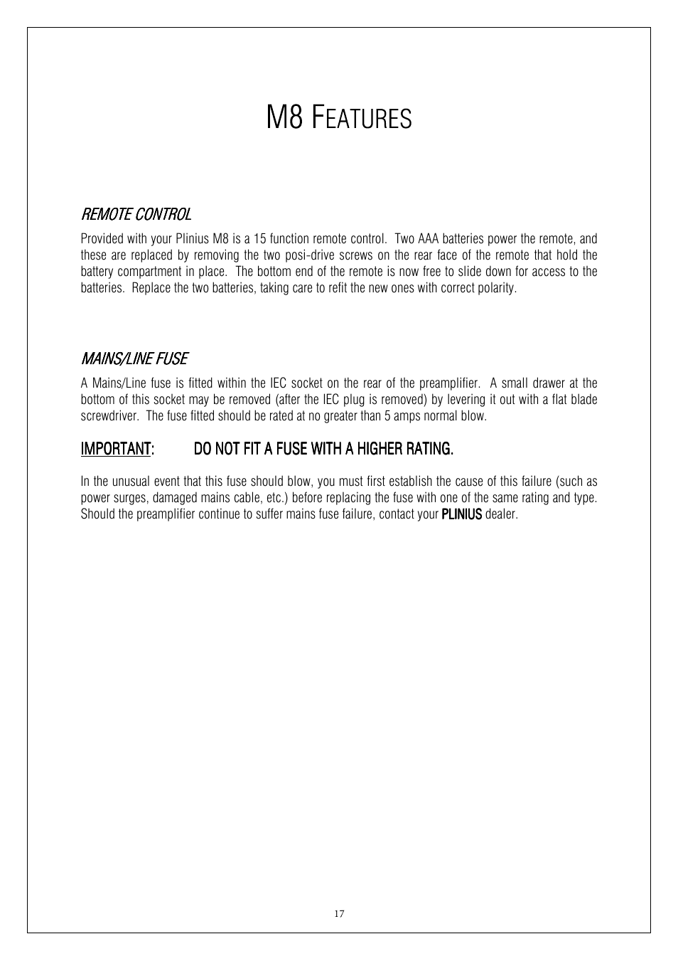 Plinius Audio M8 User Manual | Page 17 / 20