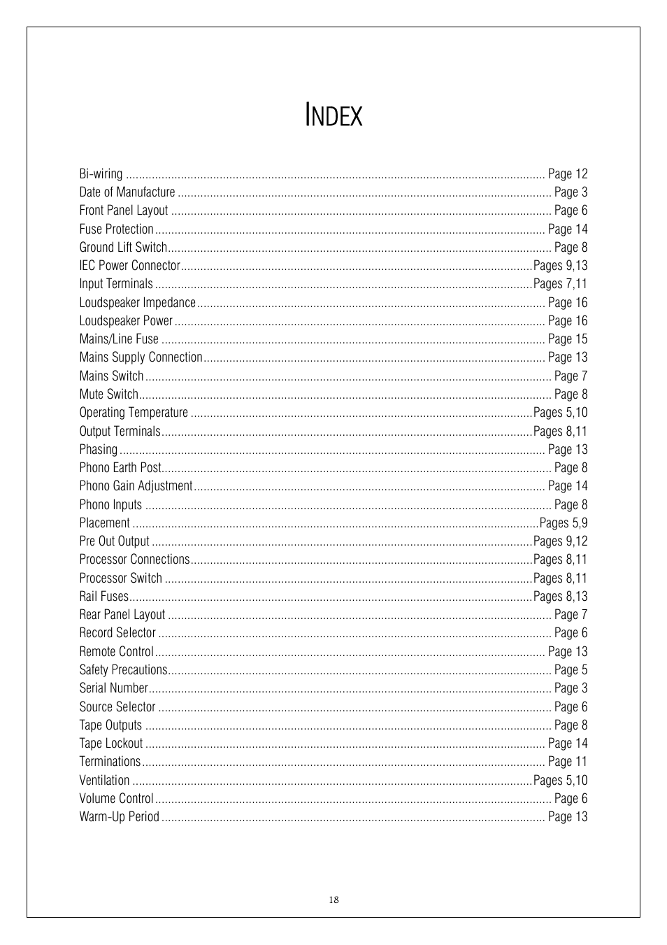 Ndex | Plinius Audio 9200 User Manual | Page 18 / 19