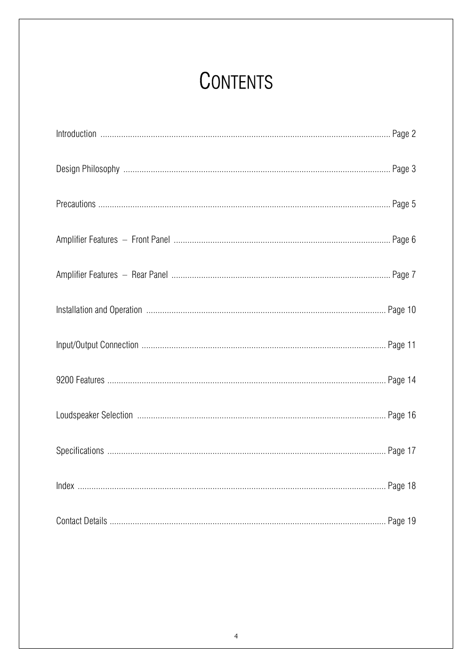Ontents | Plinius Audio 9200 User Manual | Page 4 / 19