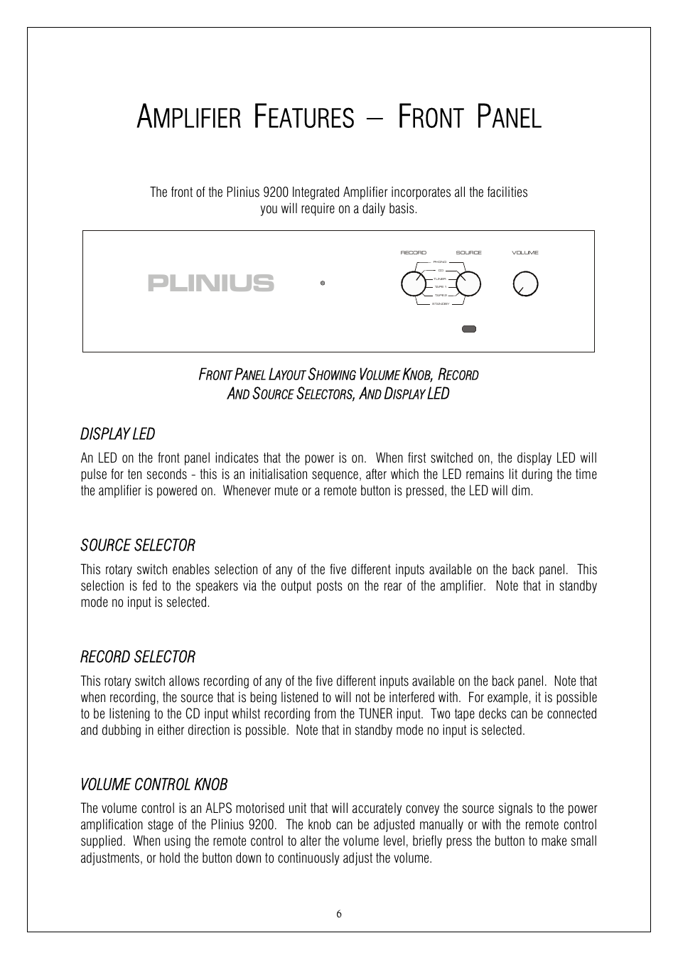Mplifier, Eatures, Ront | Anel, Plinius | Plinius Audio 9200 User Manual | Page 6 / 19
