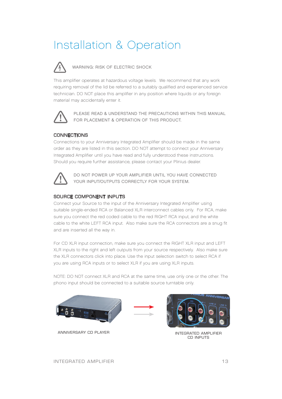 Installation & operation | Plinius Audio Anniversary Integrated Amplifier User Manual | Page 14 / 23