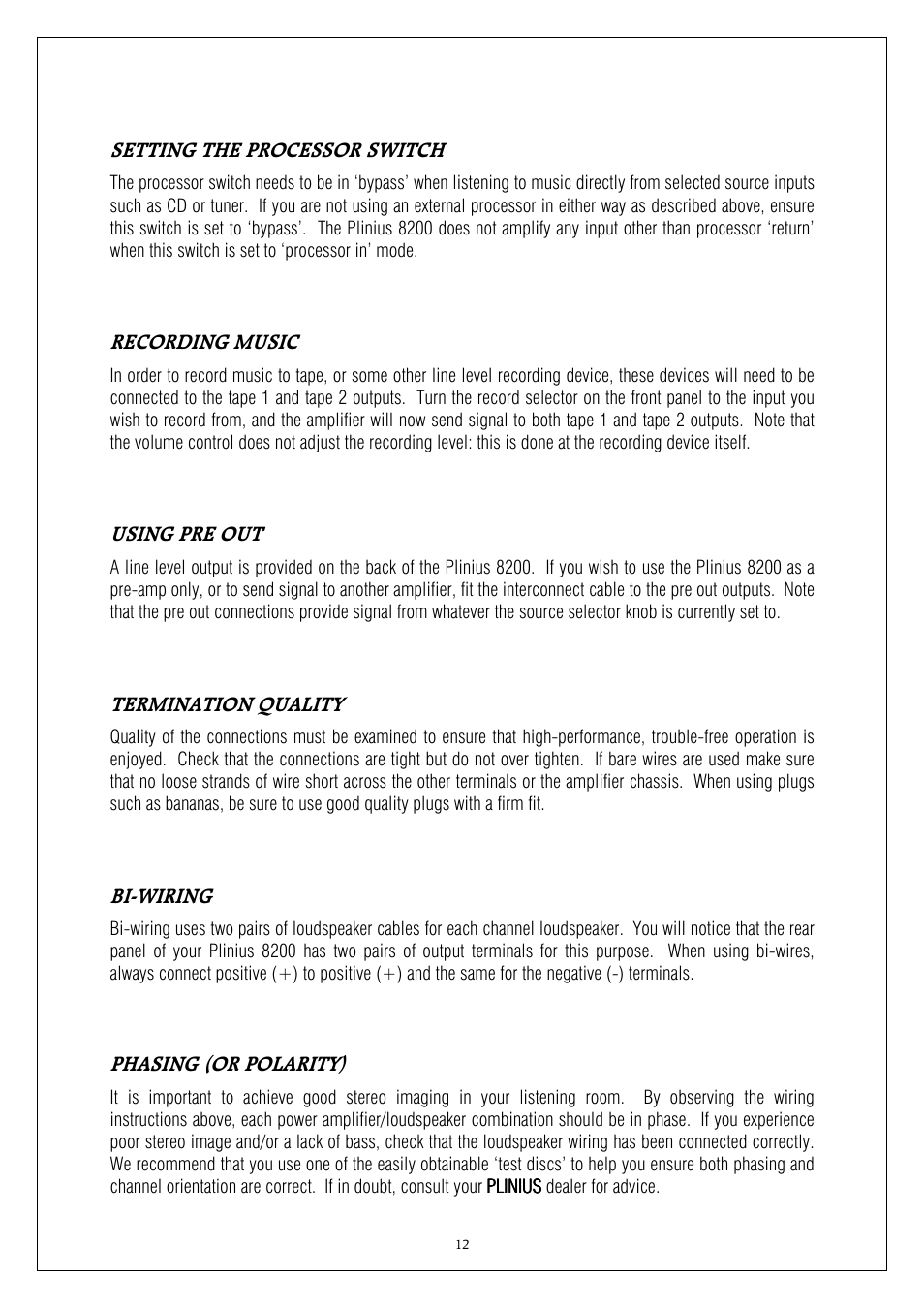 Plinius Audio 8200 MkII User Manual | Page 12 / 19