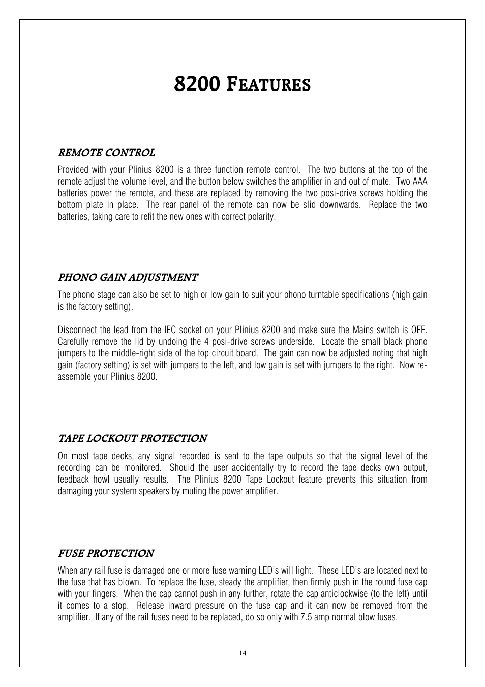 Plinius Audio 8200 MkII User Manual | Page 14 / 19